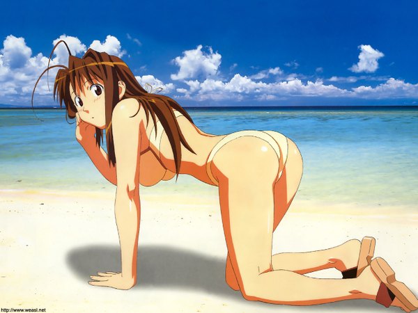Anime picture 1280x960 with love hina narusegawa naru light erotic beach watermark girl swimsuit