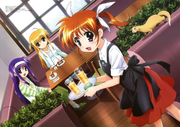 Anime picture 4663x3283 with mahou shoujo lyrical nanoha takamachi nanoha arisa bannings yuuno scrya highres blue eyes blonde hair green eyes purple hair orange hair girl