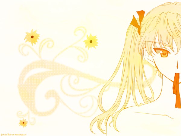 Anime picture 2048x1536 with school rumble sawachika eri long hair highres blonde hair yellow eyes flower (flowers) ribbon (ribbons)