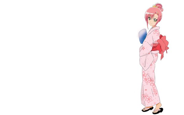 Anime picture 4000x2500 with hayate no gotoku! katsura hinagiku single looking at viewer blush highres simple background wide image white background pink hair absurdres japanese clothes light smile girl hair ornament kimono sandals