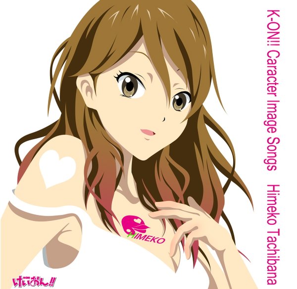 Anime picture 1220x1188 with k-on! kyoto animation tachibana himeko kouchou long hair brown hair white background bare shoulders brown eyes girl heart