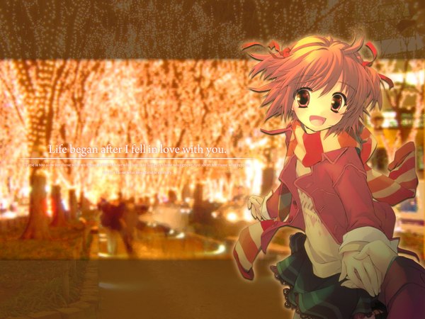Anime picture 1600x1200 with goto nao highres short hair red eyes red hair wallpaper winter clothes drag