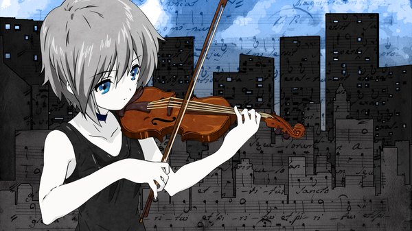 Anime picture 1920x1080 with suzumiya haruhi no yuutsu kyoto animation nagato yuki highres wide image girl violin bow (instrument)