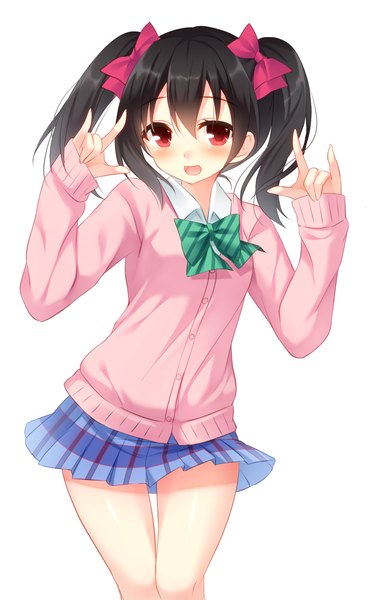 Anime picture 853x1372 with love live! school idol project sunrise (studio) love live! yazawa nico miko (royal milk) single long hair tall image blush open mouth black hair simple background red eyes white background twintails mmm girl skirt uniform bow