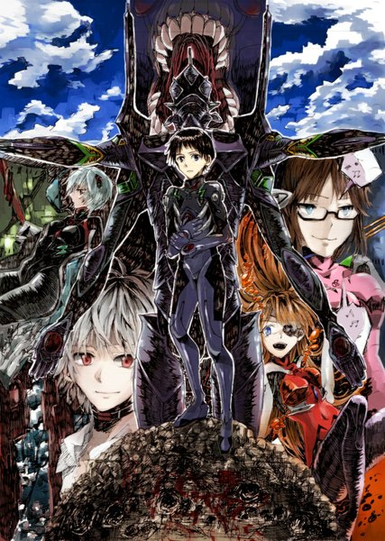 Anime picture 1424x2000 with neon genesis evangelion rebuild of evangelion evangelion: 2.0 you can (not) advance end of evangelion gainax soryu asuka langley ayanami rei shikinami asuka langley ikari shinji nagisa kaworu makinami mari illustrious eva 01 eva long hair tall image looking at viewer fringe short hair open mouth blue eyes