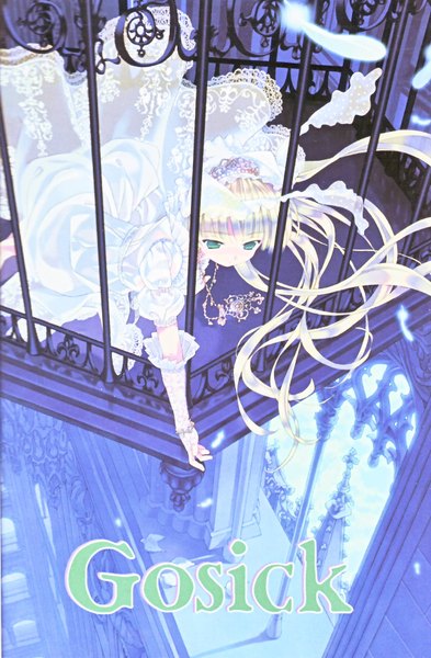 Anime picture 2296x3500 with gosick studio bones victorique de blois single long hair tall image highres blonde hair green eyes girl dress jewelry feather (feathers) cage