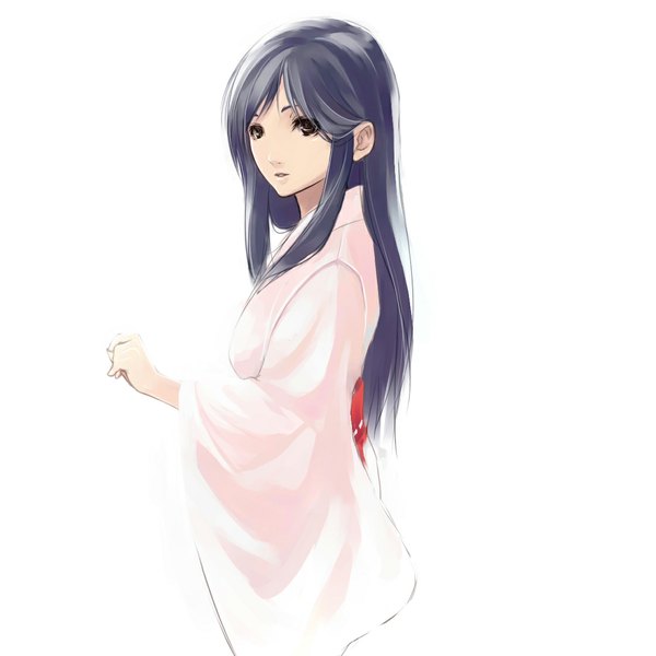 Аниме картинка 1120x1120 с оригинальное изображение koharu nosuke (artist) один (одна) длинные волосы чёлка чёрные волосы простой фон белый фон японская одежда чёрные глаза девушка кимоно