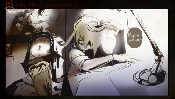 Anime picture 1713x978 with original celestialvalkyrie highres blonde hair wide image clock pendulum clock