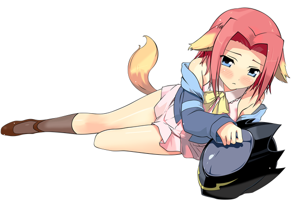 Anime picture 9391x7061 with code geass sunrise (studio) kallen stadtfeld kyuubi3000 single blush highres short hair blue eyes animal ears pink hair absurdres full body tail animal tail open clothes open jacket transparent background dog ears dog tail