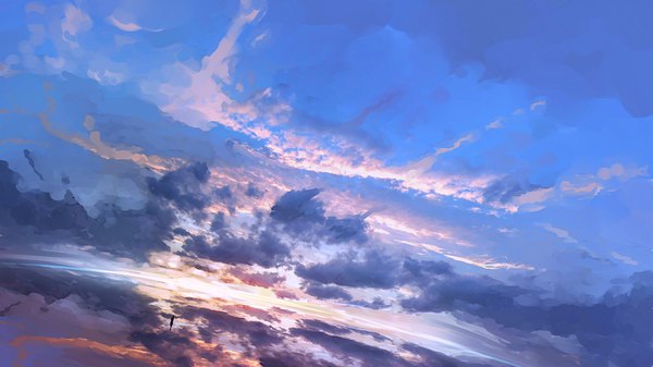 Anime picture 1920x1080 with original craft ghost single highres wide image standing sky cloud (clouds) outdoors evening sunset horizon scenic ambiguous gender