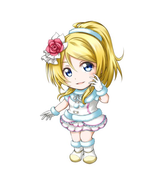 Anime picture 1317x1501 with love live! school idol project sunrise (studio) love live! ayase eli kuena single long hair tall image looking at viewer blue eyes simple background blonde hair white background ponytail hair flower chibi girl dress gloves flower (flowers)