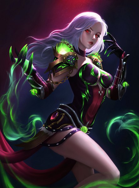 Anime picture 3027x4096 with world of warcraft warcraft blizzard entertainment lumen (warcraft) alisa nilsen single long hair tall image looking at viewer fringe highres breasts simple background red eyes standing absurdres white hair lips realistic girl