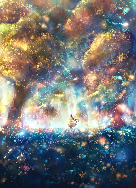 Anime-Bild 1000x1389 mit original bounin single long hair tall image standing twintails sparkle low twintails girl plant (plants) tree (trees)