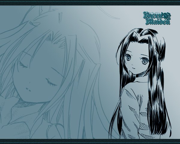 Anime picture 1280x1024 with rozen maiden kakizaki megu long hair looking at viewer eyes closed copyright name monochrome girl