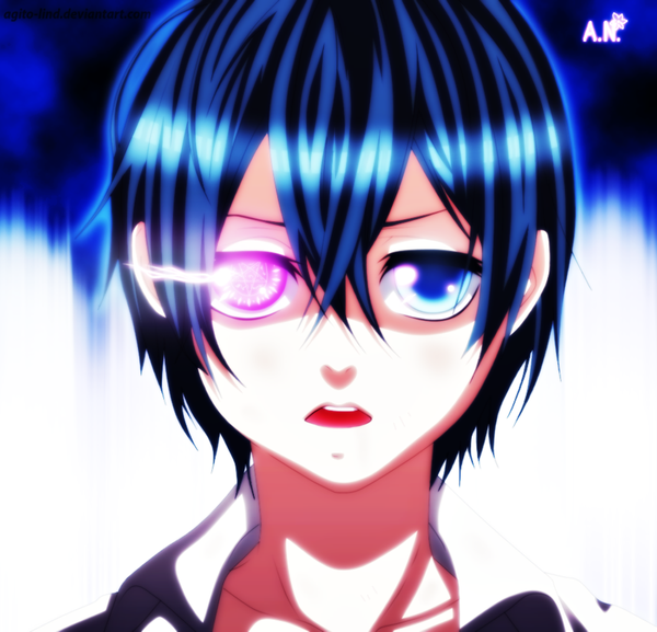 Anime picture 1000x963 with kuroshitsuji a-1 pictures ciel phantomhive ifeergirl single looking at viewer short hair open mouth blue hair heterochromia coloring glowing glowing eye (eyes) boy