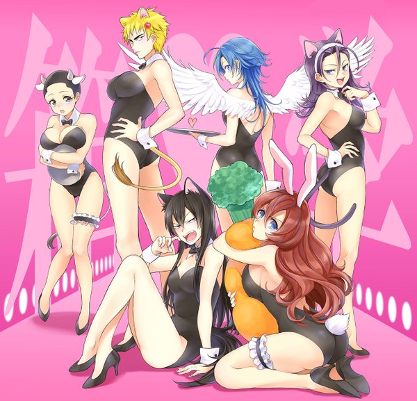 Anime picture 1345x1294 with yowamushi pedal toudou jinpachi sangaku manami arakita yasutomo shinkai hayato fukutomi juichi izumida touichirou kisaragi mizu long hair fringe short hair breasts open mouth blue eyes light erotic black hair blonde hair hair between eyes large breasts purple eyes