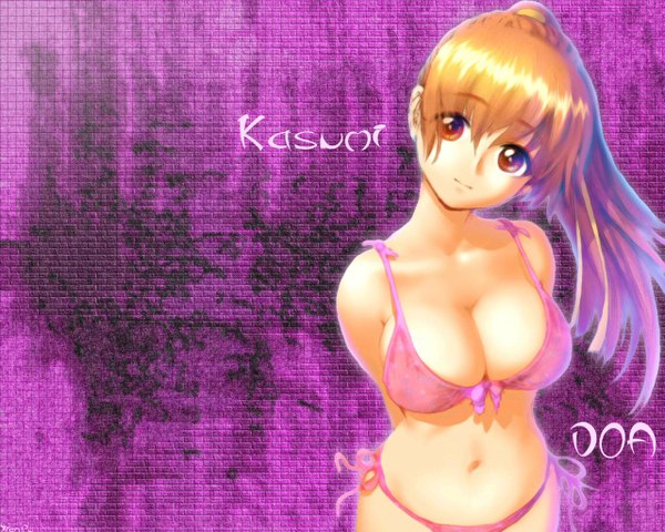 Anime picture 1280x1024 with dead or alive kasumi (doa) long hair breasts light erotic large breasts ponytail navel swimsuit bikini side-tie panties