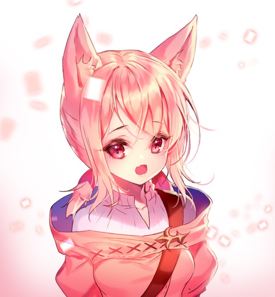 Anime picture 1108x1200 with original black joa single tall image short hair open mouth white background twintails animal ears pink hair pink eyes cat ears cat girl low twintails portrait girl