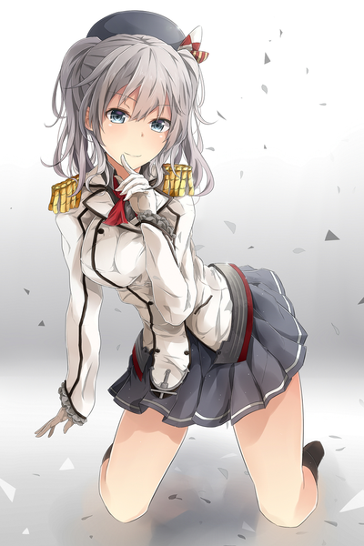 Anime picture 855x1283 with kantai collection kashima training cruiser jenson tw single long hair tall image looking at viewer blue eyes silver hair girl skirt gloves uniform white gloves beret epaulettes