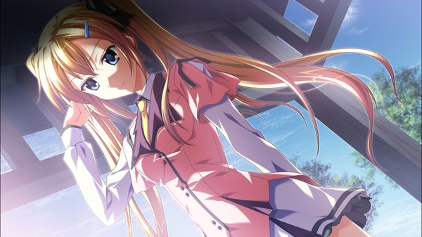 Anime picture 1278x718 with supipara amano angeline hotaru nanao naru long hair blue eyes blonde hair wide image twintails game cg girl uniform ribbon (ribbons) hair ribbon school uniform