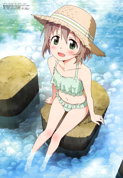 Anime picture 4090x5926 with yama no susume megami magazine 8bit yukimura aoi yokota takumi single tall image blush fringe highres short hair open mouth hair between eyes brown hair sitting green eyes absurdres full body :d from above