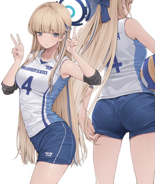 Anime picture 3525x4176 with blue archive toki (blue archive) koh (minagi kou) single long hair tall image looking at viewer fringe highres breasts blue eyes light erotic simple background blonde hair white background blue hair absurdres ass blunt bangs braid (braids)
