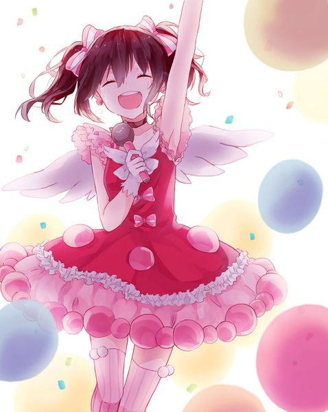 Anime picture 2100x2638 with love live! school idol project sunrise (studio) love live! yazawa nico sentaro207 single tall image fringe highres short hair open mouth black hair hair between eyes twintails eyes closed :d arm up teeth zettai ryouiki tears