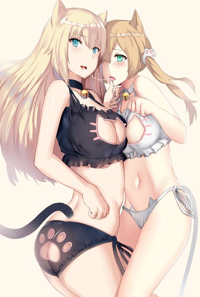 Anime picture 3500x5200 with kantai collection bismarck battleship prinz eugen (kantai collection) hews long hair tall image looking at viewer blush fringe highres breasts open mouth blue eyes light erotic simple background blonde hair large breasts standing multiple girls green eyes