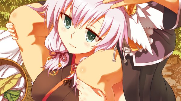 Anime picture 1280x720 with sengoku hime 4 short hair blue eyes wide image game cg white hair traditional clothes girl hair ornament