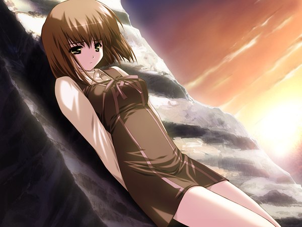 Anime picture 1200x900 with boy meets girl (game) brown hair game cg black eyes girl