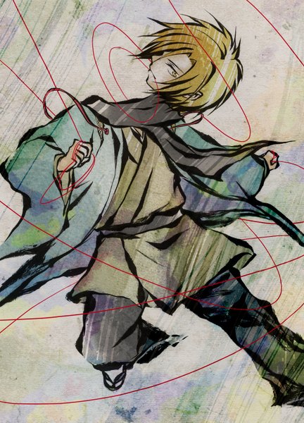 Anime picture 1000x1389 with nurarihyon no mago kubinashi single tall image fringe short hair blonde hair yellow eyes hair over one eye disembodied head boy thread red thread