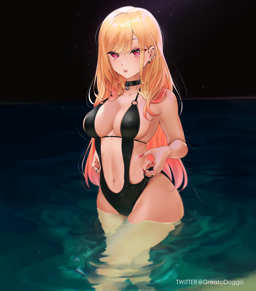 Anime picture 2088x2373 with sono bisque doll wa koi wo suru cloverworks kitagawa marin greatodoggo single long hair tall image looking at viewer blush fringe highres breasts light erotic blonde hair red eyes large breasts standing signed cleavage nail polish