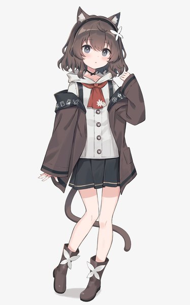 Anime picture 1276x2048 with original satou (3366 s) single tall image looking at viewer blush fringe short hair blue eyes black hair simple background standing white background animal ears full body tail blunt bangs long sleeves animal tail pleated skirt
