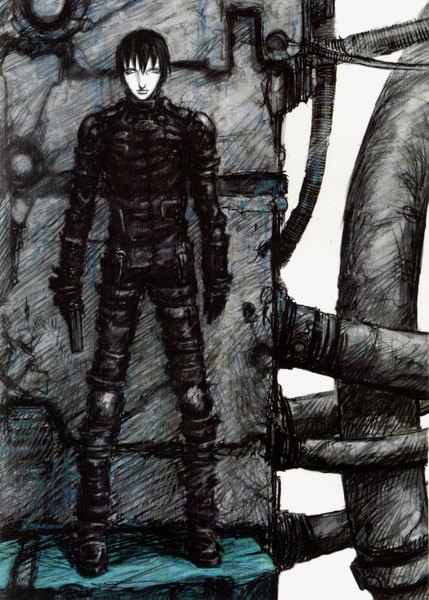Аниме картинка 1121x1567 с блам! killy nihei tsutomu один (одна) высокое изображение короткие волосы чёрные волосы мужчина оружие огнестрельное оружие