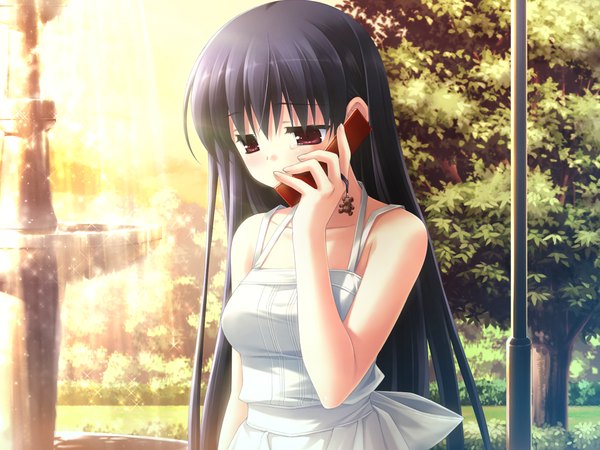 Anime picture 1600x1200 with natsu no ame segawa rikako kanekiyo miwa black hair red eyes tears phone