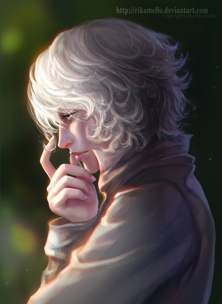 Anime picture 1200x1647 with death note madhouse near rikamello single tall image short hair signed looking away white hair profile fingernails lips realistic portrait silver eyes boy