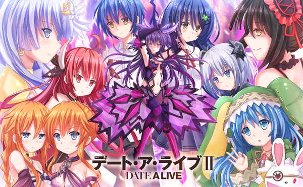 Anime picture 2909x1800 with date a live tokisaki kurumi yatogami tooka itsuka kotori tobiichi origami yoshino (date a live) yoshinon itsuka shidou izayoi miku yamai yuzuru yamai kaguya kazenokaze long hair highres short hair blue eyes black hair red eyes wide image purple eyes