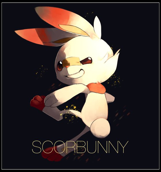 Anime picture 1941x2082 with pokemon pokemon (game) pokemon swsh nintendo scorbunny yamaarashi (kakamiaku) single tall image highres simple background full body character names border black background no people gen 8 pokemon pokemon (creature)