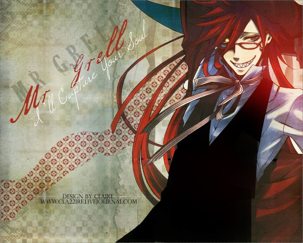 Anime picture 1280x1024 with kuroshitsuji a-1 pictures grell sutcliff long hair smile yellow eyes red hair teeth sharp teeth boy glasses suit