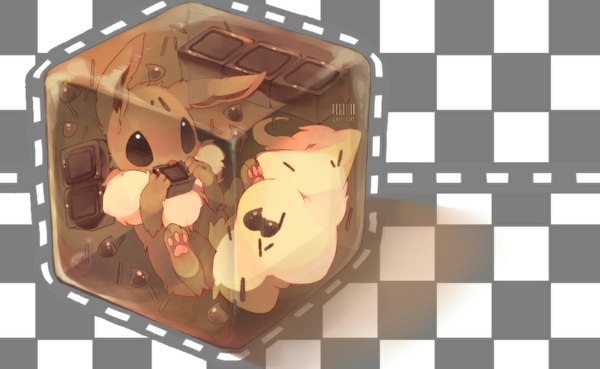 Anime-Bild 1052x648 mit pokemon nintendo eevee yen-cat (mimi) single wide image checkered background gen 1 pokemon animal