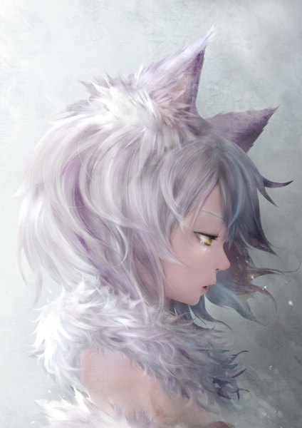 Anime picture 2480x3507 with original zhang xiao bo single tall image highres short hair animal ears yellow eyes looking away white hair profile realistic wolf ears girl
