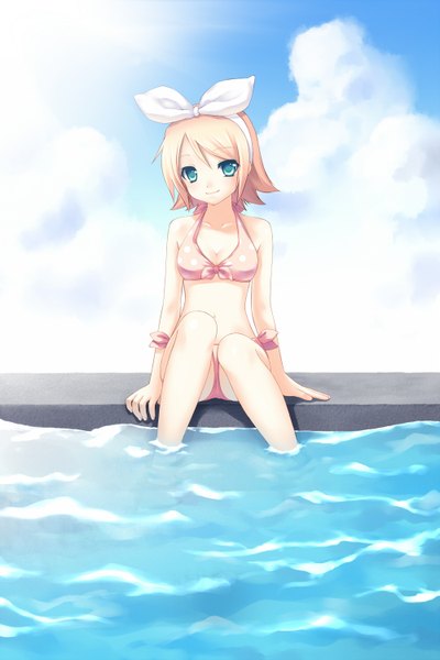 Anime picture 1000x1500 with vocaloid kagamine rin nana mikoto single tall image short hair blonde hair green eyes girl swimsuit bikini hairband