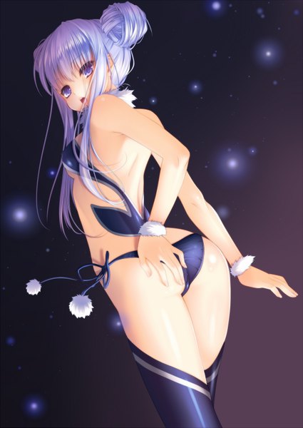 Anime picture 1074x1517 with original nana mikoto single long hair tall image light erotic purple eyes blue hair ass looking back back girl underwear panties