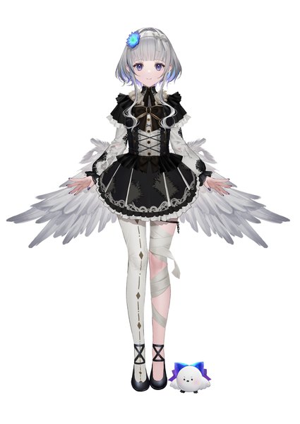 Anime picture 2901x4096 with virtual youtuber re:act usuwa suu takubon single tall image looking at viewer fringe highres short hair simple background standing white background purple eyes payot silver hair full body blunt bangs nail polish official art