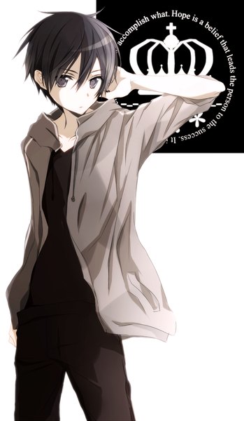 Anime picture 700x1202 with sword art online a-1 pictures kirigaya kazuto tsukimori usako single tall image looking at viewer short hair black hair simple background white background black eyes boy crown