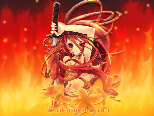 Anime picture 1280x960 with shakugan no shana j.c. staff shana itou noiji light erotic official art sword fire