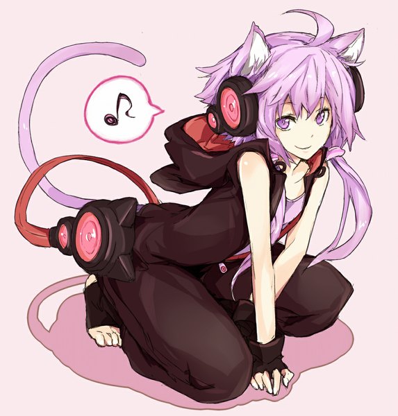 Anime picture 1000x1047 with vocaloid yuzuki yukari toromera single long hair tall image looking at viewer simple background smile purple eyes twintails animal ears purple hair tail animal tail cat ears cat tail alternate costume low twintails girl