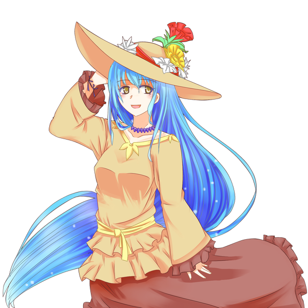 Anime picture 1600x1600 with night wizard cro cell nanikoro (artist) single long hair brown eyes blue hair transparent background girl dress flower (flowers) hat