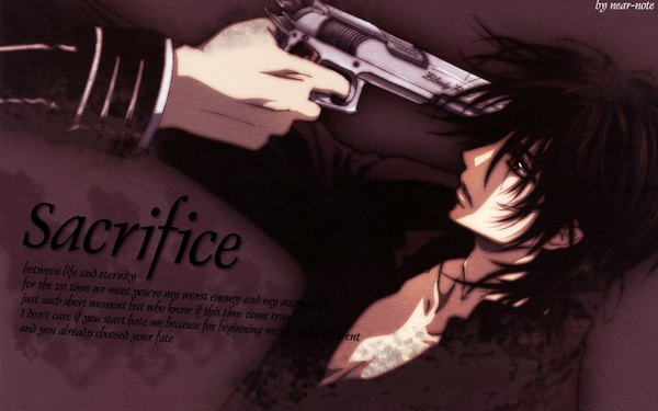 Anime picture 1280x800 with vampire knight studio deen clan kaname red eyes wide image boy weapon gun