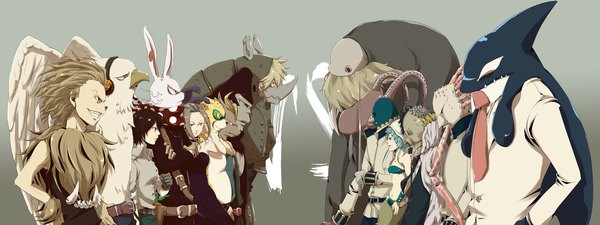 イラスト 3200x1200 と oumagadoki zoo (manga) isana (oumagadoki zoo) shiina (zoo) aoi hana (zoo) shishido (oumagadoki zoo) uwabami (snake) sakamata dholak tekka maki chita ookami (zoo) kasai (rhino) kaizou (walrus) gorilla kong takahiro (bird) ikkagu devilfish ざっつ highres 黒髪